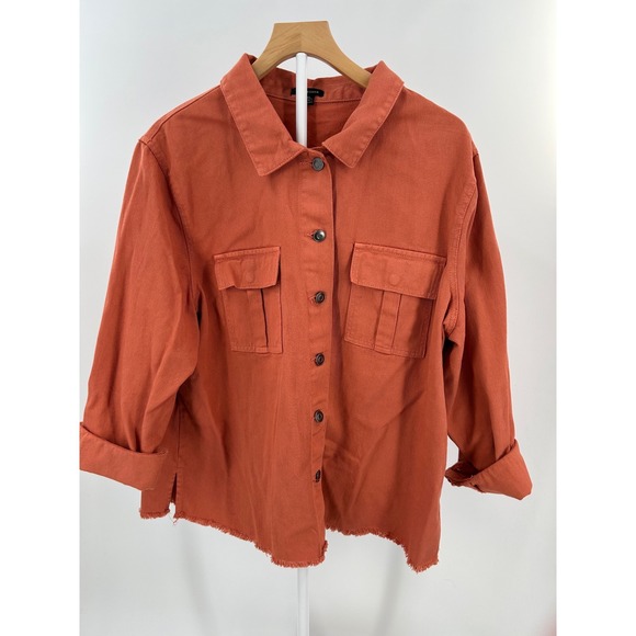 Versona Jackets & Blazers - Versona Burnt Orange Raw Hem Button Down Shirt Jacket XL Terracotta Cotton